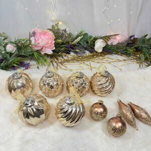 10 PC Stunning gold Christmas Glass ornaments